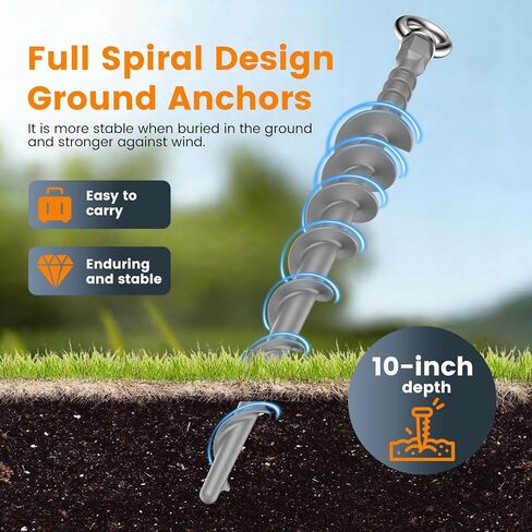 8 Pack Ground Anchors Screw in Tent Stakes, 12" Detachable Non-Rust Cast Aluminum Tent Pegs for Camping Tents, Sand, Trampoline, Swing Sets and Sheds in Saudi Arabia