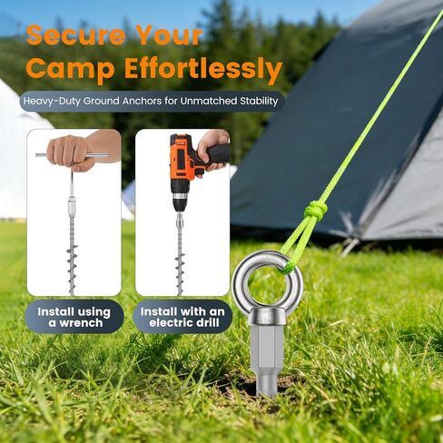 8 Pack Ground Anchors Screw in Tent Stakes, 12" Detachable Non-Rust Cast Aluminum Tent Pegs for Camping Tents, Sand, Trampoline, Swing Sets and Sheds in Saudi Arabia