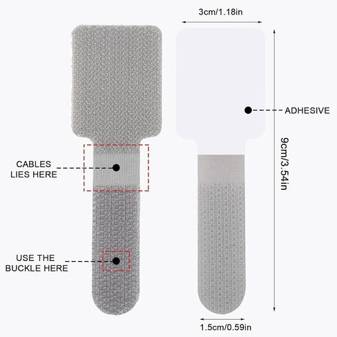 100 Pcs Hook and Loop Cable Ties, Self Adhesive Cable Management Under Desk Cable Straps, Adjustable Cord Organizer for Desk Home Office Organization (Grey) in Saudi Arabia