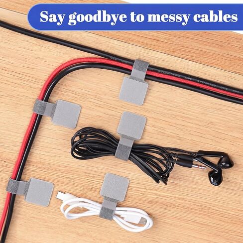 100 Pcs Hook and Loop Cable Ties, Self Adhesive Cable Management Under Desk Cable Straps, Adjustable Cord Organizer for Desk Home Office Organization (Grey) in Saudi Arabia