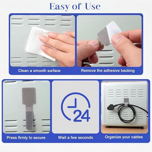 100 Pcs Hook and Loop Cable Ties, Self Adhesive Cable Management Under Desk Cable Straps, Adjustable Cord Organizer for Desk Home Office Organization (Grey) in Saudi Arabia