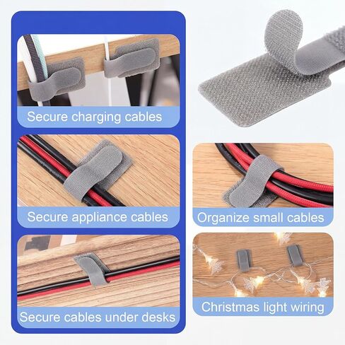100 Pcs Hook and Loop Cable Ties, Self Adhesive Cable Management Under Desk Cable Straps, Adjustable Cord Organizer for Desk Home Office Organization (Grey) in Saudi Arabia