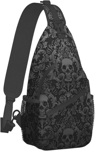 Victorian Gothic Black Skull Hiking Daypacks,Crossbody Sling Backpack Shoulder Bag Chest Bag,With Adjustable Strap High Capacity,For Men Women Outdoor Cycling Hiking Travel One Size in Saudi Arabia