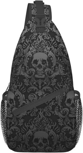 Victorian Gothic Black Skull Hiking Daypacks,Crossbody Sling Backpack Shoulder Bag Chest Bag,With Adjustable Strap High Capacity,For Men Women Outdoor Cycling Hiking Travel One Size in Saudi Arabia