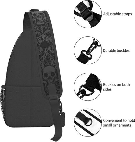 Victorian Gothic Black Skull Hiking Daypacks,Crossbody Sling Backpack Shoulder Bag Chest Bag,With Adjustable Strap High Capacity,For Men Women Outdoor Cycling Hiking Travel One Size in Saudi Arabia