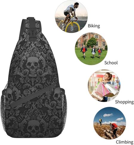 Victorian Gothic Black Skull Hiking Daypacks,Crossbody Sling Backpack Shoulder Bag Chest Bag,With Adjustable Strap High Capacity,For Men Women Outdoor Cycling Hiking Travel One Size in Saudi Arabia