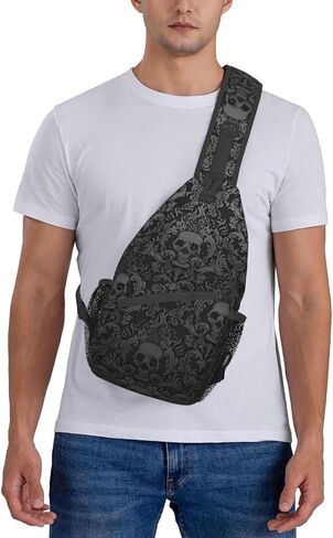 Victorian Gothic Black Skull Hiking Daypacks,Crossbody Sling Backpack Shoulder Bag Chest Bag,With Adjustable Strap High Capacity,For Men Women Outdoor Cycling Hiking Travel One Size in Saudi Arabia