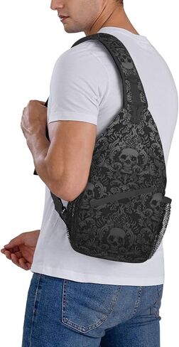 Victorian Gothic Black Skull Hiking Daypacks,Crossbody Sling Backpack Shoulder Bag Chest Bag,With Adjustable Strap High Capacity,For Men Women Outdoor Cycling Hiking Travel One Size in Saudi Arabia