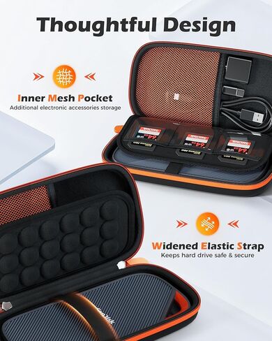 حقيبة حمل صلبة ProCase لـ 2025 SanDisk Extreme Pro SSD المحمولة مع USB4 4 تيرابايت 2 تيرابايت، محرك أقراص الحالة الصلبة الخارجي USB-C غطاء حماية للسفر EVA مع 3 فتحات للبطاقات - أسود in Saudi Arabia