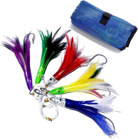Set of 5 Colors Trolling Tuna Lures Saltwater Fishing Lures for Marlin Mahi Dolphin Durado Wahoo with Fully Rigged and Hooks-Jet Head Feather in Saudi Arabia