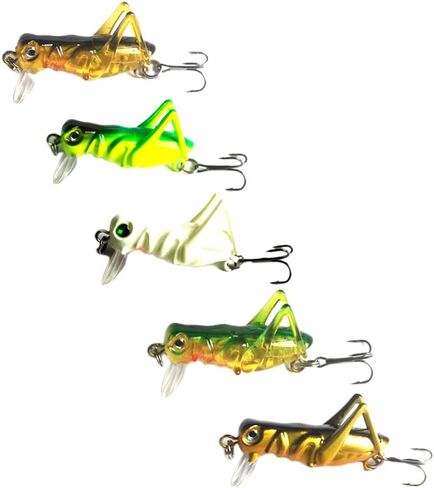 5 Pcs Simulated Cricket Fishing Lures with Weighted Hooks and Tongue Depressor Floating Hard Baits for Freshwater Fish in Luminous Green Yellow Black Gold in Saudi Arabia