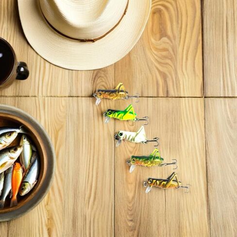 5 Pcs Simulated Cricket Fishing Lures with Weighted Hooks and Tongue Depressor Floating Hard Baits for Freshwater Fish in Luminous Green Yellow Black Gold in Saudi Arabia