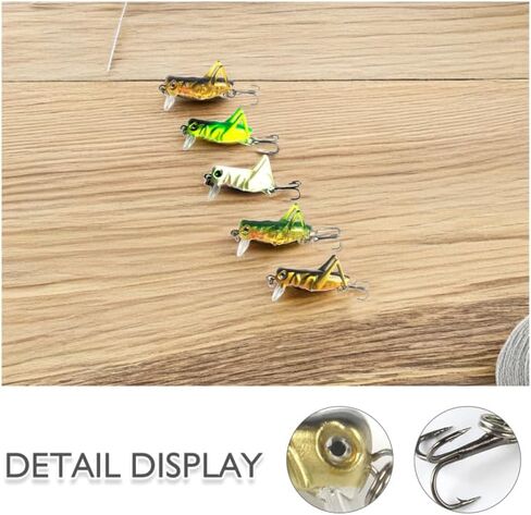 5 Pcs Simulated Cricket Fishing Lures with Weighted Hooks and Tongue Depressor Floating Hard Baits for Freshwater Fish in Luminous Green Yellow Black Gold in Saudi Arabia