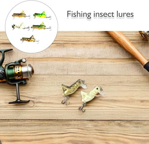 5 Pcs Simulated Cricket Fishing Lures with Weighted Hooks and Tongue Depressor Floating Hard Baits for Freshwater Fish in Luminous Green Yellow Black Gold in Saudi Arabia