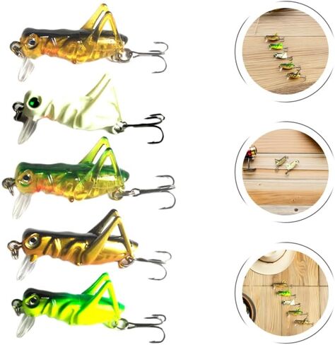 5 Pcs Simulated Cricket Fishing Lures with Weighted Hooks and Tongue Depressor Floating Hard Baits for Freshwater Fish in Luminous Green Yellow Black Gold in Saudi Arabia