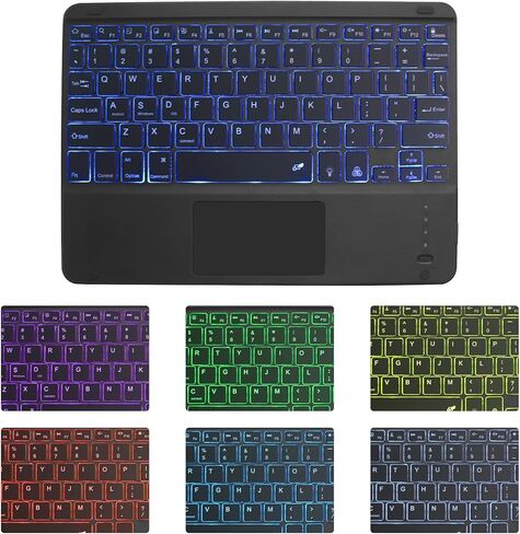 Wireless Bluetooth Keyboard with Touchpad for iPad - 7 Colors Backlit - Tablet Keyboard Rechargeable for iPad Pro/iPad Air/iPad mini and Other iOS Android Windows Devices(Black) in Saudi Arabia