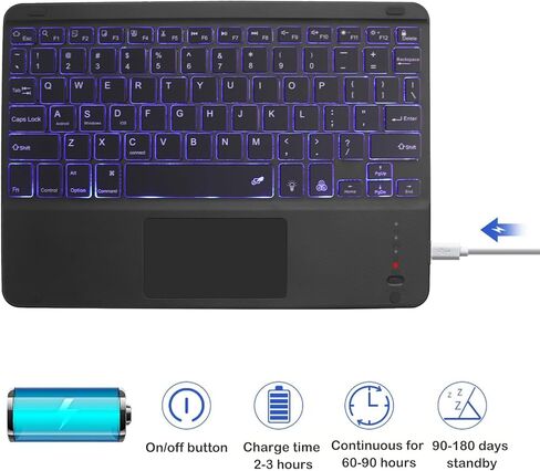 Wireless Bluetooth Keyboard with Touchpad for iPad - 7 Colors Backlit - Tablet Keyboard Rechargeable for iPad Pro/iPad Air/iPad mini and Other iOS Android Windows Devices(Black) in Saudi Arabia