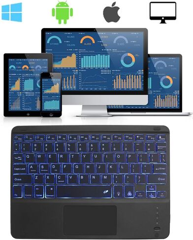 Wireless Bluetooth Keyboard with Touchpad for iPad - 7 Colors Backlit - Tablet Keyboard Rechargeable for iPad Pro/iPad Air/iPad mini and Other iOS Android Windows Devices(Black) in Saudi Arabia