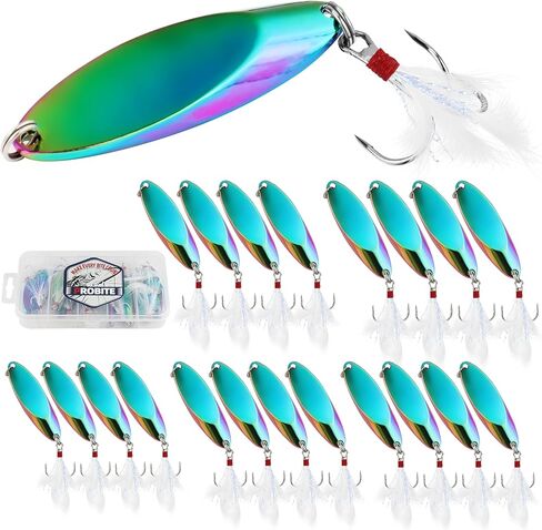 Jigging Spoon Fishing Lures 20/40PCS Kit – Metal Casting Spoon Lure Set with Treble Hooks, Mixed Sizes Spinner Baits for Saltwater & Freshwater Trout, Salmon, Bass in Saudi Arabia