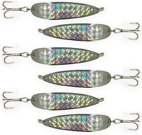 Crocodile Spoon Fishing Lures 5oz, 6 Pcs Silver Chrome Plated with Treble Hooks, for Freshwater & Saltwater Casting, Includes Storage Box, Ideal for Trout, Bass, Tuna, Halibut & More in Saudi Arabia