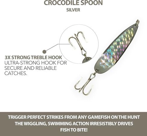 Crocodile Spoon Fishing Lures 5oz, 6 Pcs Silver Chrome Plated with Treble Hooks, for Freshwater & Saltwater Casting, Includes Storage Box, Ideal for Trout, Bass, Tuna, Halibut & More in Saudi Arabia
