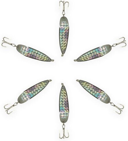 Crocodile Spoon Fishing Lures 5oz, 6 Pcs Silver Chrome Plated with Treble Hooks, for Freshwater & Saltwater Casting, Includes Storage Box, Ideal for Trout, Bass, Tuna, Halibut & More in Saudi Arabia