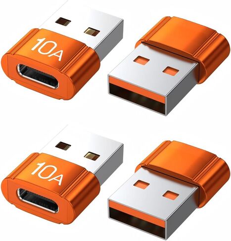 USB to USB C Adapter 4 Pack,10A 200W Fast Charging USB2.0 480Mbps Data Transfer,USB C Female to A Male Charger Converter for Ma-cBook Pad Phone 17/16/15 G-alaxy Xpe-ria Smartphone Laptop Tablet Orange in Saudi Arabia