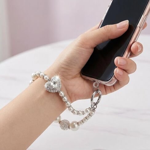 1Pc chain phone charm, handcrafted rhinestone-encrusted bag charm/keychain, sparkling crystals, exquisite wristband, suitable for phones, wallets,and keys(white) in Saudi Arabia