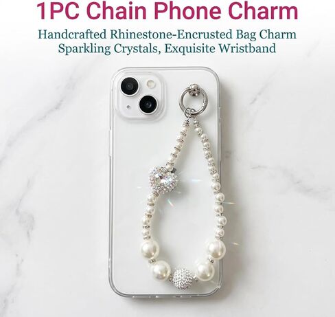 1Pc chain phone charm, handcrafted rhinestone-encrusted bag charm/keychain, sparkling crystals, exquisite wristband, suitable for phones, wallets,and keys(white) in Saudi Arabia