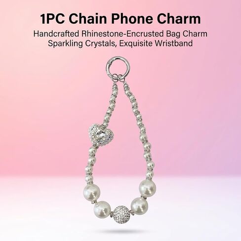 1Pc chain phone charm, handcrafted rhinestone-encrusted bag charm/keychain, sparkling crystals, exquisite wristband, suitable for phones, wallets,and keys(white) in Saudi Arabia