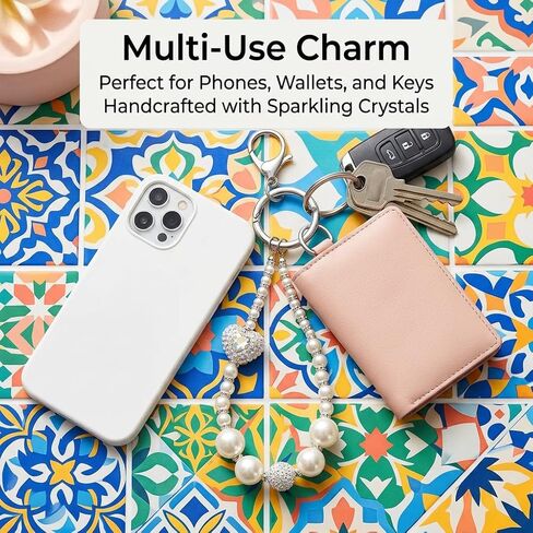 1Pc chain phone charm, handcrafted rhinestone-encrusted bag charm/keychain, sparkling crystals, exquisite wristband, suitable for phones, wallets,and keys(white) in Saudi Arabia