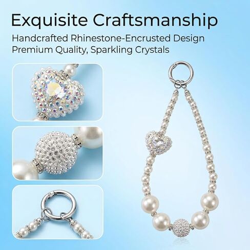 1Pc chain phone charm, handcrafted rhinestone-encrusted bag charm/keychain, sparkling crystals, exquisite wristband, suitable for phones, wallets,and keys(white) in Saudi Arabia