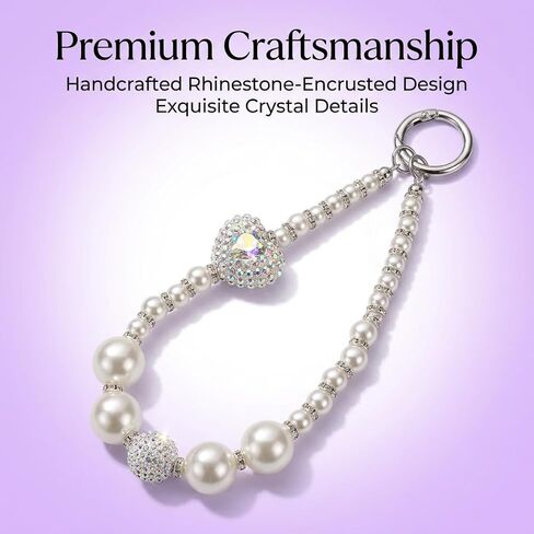 1Pc chain phone charm, handcrafted rhinestone-encrusted bag charm/keychain, sparkling crystals, exquisite wristband, suitable for phones, wallets,and keys(white) in Saudi Arabia