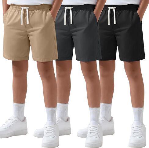 3 Pack Boys Shorts Casual High Elastic Waisted Drawstring Pocket Loose Solid Summer School Sweat Shorts in Saudi Arabia