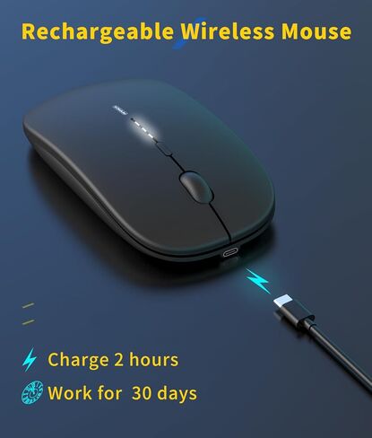 Wireless Mouse Rechargeable, 2.4G Silent Ultra Slim Portable Mouse,4 Adjustable DPI 800/1000/1200/1600 Quiet Click Cordless Mouse for Laptop PC Computer-Black in Saudi Arabia