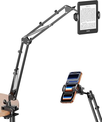 Tryone Gooseneck Kindle وحامل الهاتف لغرفة النوم أو المكتب أو المطبخ أو الأريكة. ذراع دوار 360 درجة بقاعدة ثابتة يناسب الهواتف وأجهزة القراءة الإلكترونية معدن 4 مفاصل ذراع حر اليدين يناسب 4.7-8.6 بوصة - أسود 31.5 بوصة in Kuwait
