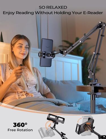 Tryone Gooseneck Kindle وحامل الهاتف لغرفة النوم أو المكتب أو المطبخ أو الأريكة. ذراع دوار 360 درجة بقاعدة ثابتة يناسب الهواتف وأجهزة القراءة الإلكترونية معدن 4 مفاصل ذراع حر اليدين يناسب 4.7-8.6 بوصة - أسود 31.5 بوصة in Kuwait
