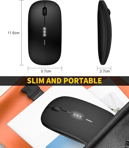 Wireless Mouse Rechargeable, 2.4G Silent Ultra Slim Portable Mouse,4 Adjustable DPI 800/1000/1200/1600 Quiet Click Cordless Mouse for Laptop PC Computer-Black in Saudi Arabia