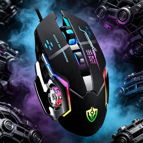 【 Plug and play - No Latency 】 Professional Gaming Mouse Wired, Ergonomic Gaming Player Laptop Optical Computer Mouse with RGB Backlight, 4 Adjustable DPI up to 3200, 6 Programmable Shortcut Keys 2026 in Saudi Arabia