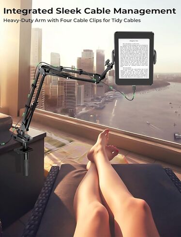 Tryone Gooseneck Kindle وحامل الهاتف لغرفة النوم أو المكتب أو المطبخ أو الأريكة. ذراع دوار 360 درجة بقاعدة ثابتة يناسب الهواتف وأجهزة القراءة الإلكترونية معدن 4 مفاصل ذراع حر اليدين يناسب 4.7-8.6 بوصة - أسود 31.5 بوصة in Kuwait
