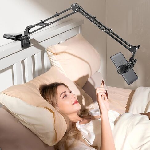 Tryone Gooseneck Kindle وحامل الهاتف لغرفة النوم أو المكتب أو المطبخ أو الأريكة. ذراع دوار 360 درجة بقاعدة ثابتة يناسب الهواتف وأجهزة القراءة الإلكترونية معدن 4 مفاصل ذراع حر اليدين يناسب 4.7-8.6 بوصة - أسود 31.5 بوصة in Kuwait