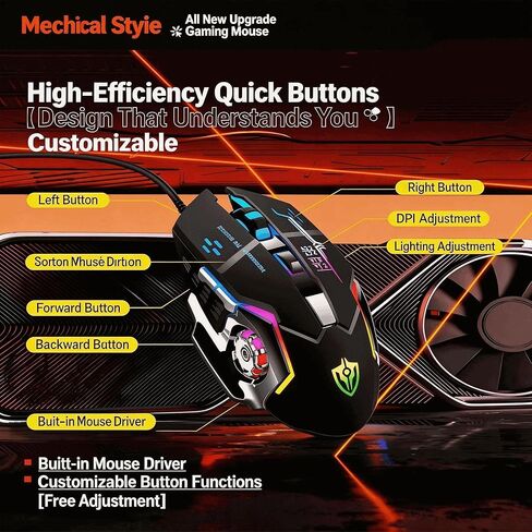 【 Plug and play - No Latency 】 Professional Gaming Mouse Wired, Ergonomic Gaming Player Laptop Optical Computer Mouse with RGB Backlight, 4 Adjustable DPI up to 3200, 6 Programmable Shortcut Keys 2026 in Saudi Arabia