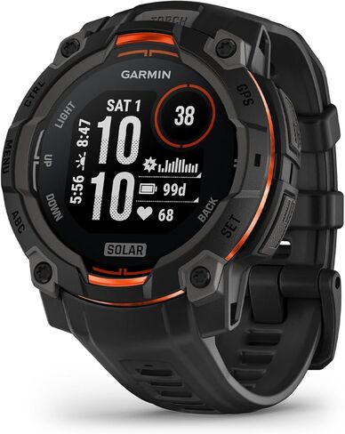 Garmin Instinct® 3 45mm, Solar Charged Display, Rugged Outdoor GPS Smartwatch, Metal-Reinforced Bezel, Built-in Flashlight, Black (Renewed) in Saudi Arabia