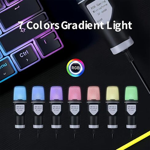 مكثف ميكروفون ألعاب USB مع ضوء RGB الدوار سريع كتم الصوت لبث البودكاست، أسود in Saudi Arabia