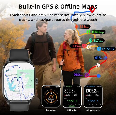 ساعة ذكية، نظام تحديد المواقع العالمي (GPS) وخرائط مجانية، شاشة عالية الدقة مقاس 1.96 بوصة، تقنية الذكاء الاصطناعي، مكالمات ورسائل نصية عبر البلوتوث، الصحة واللياقة البدنية ومتتبع النوم على مدار الساعة طوال أيام الأسبوع، أكثر من 100 وضع للتمرين، 5 ATM مقا in Saudi Arabia