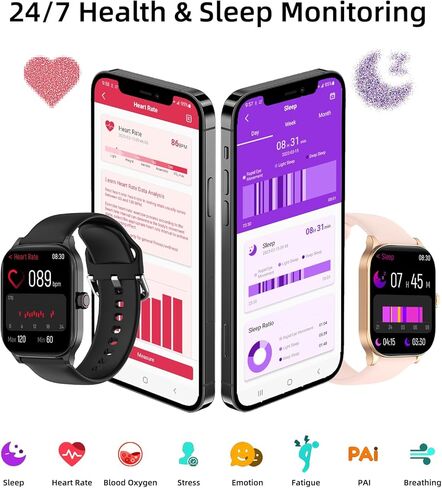 ساعة ذكية، نظام تحديد المواقع العالمي (GPS) وخرائط مجانية، شاشة عالية الدقة مقاس 1.96 بوصة، تقنية الذكاء الاصطناعي، مكالمات ورسائل نصية عبر البلوتوث، الصحة واللياقة البدنية ومتتبع النوم على مدار الساعة طوال أيام الأسبوع، أكثر من 100 وضع للتمرين، 5 ATM مقا in Saudi Arabia
