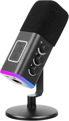 ميكروفون ألعاب VCOM XLR/USB للكمبيوتر الشخصي، ميكروفون كمبيوتر ديناميكي لبث البودكاست، ضوء RGB، زر كتم الصوت، مقبس سماعات الرأس، حامل سطح المكتب، ميكروفون صوتي للغناء على YouTube TikTok in Kuwait
