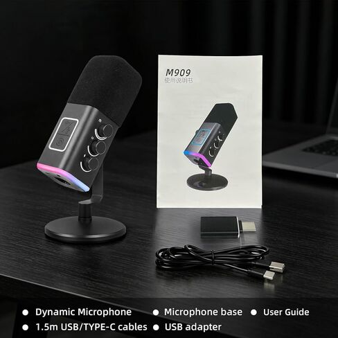 ميكروفون ألعاب VCOM XLR/USB للكمبيوتر الشخصي، ميكروفون كمبيوتر ديناميكي لبث البودكاست، ضوء RGB، زر كتم الصوت، مقبس سماعات الرأس، حامل سطح المكتب، ميكروفون صوتي للغناء على YouTube TikTok in Kuwait