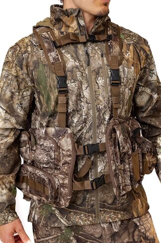 Realtree Camo Spring Thunder Turkey Vest with padded seat, adjustable fit, breathable run-and-gun design, Limited Edition in Saudi Arabia