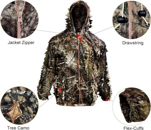 GRVCN Ghillie Suit 3D Leaf, Lightweight Outdoor Camouflage Hunting Apparel for Jungle Woodland Hunting Photography in Saudi Arabia